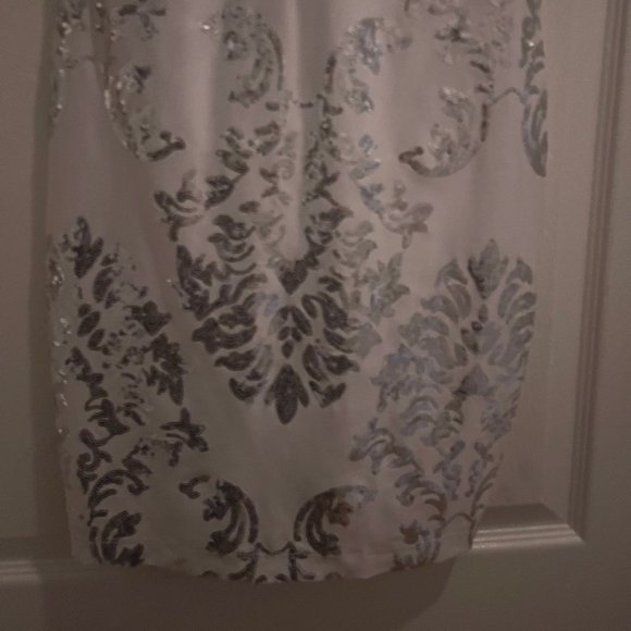 B Darlin WHITE Polyester Dress with Lining and Silver Sequence - Prom/Party - Picture 3 of 4